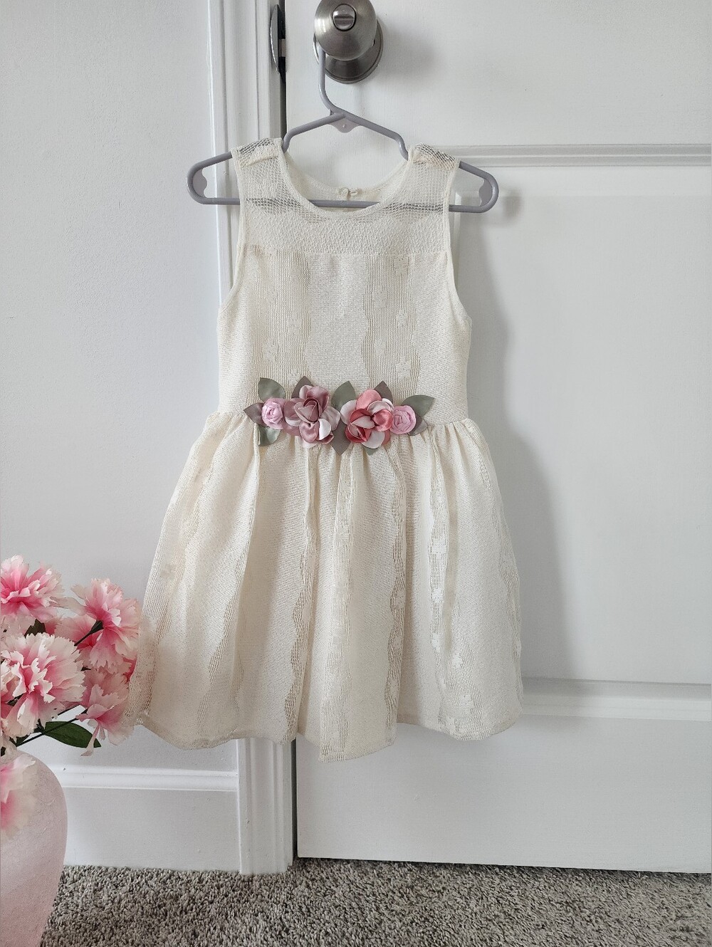 Ivory Lace Flower-Accent Girls Dress - Elegant Party Dress 4T